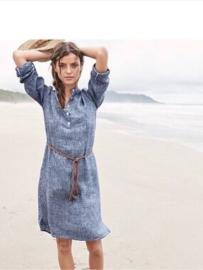 Garnet Hill French Linen
Tunic Dress Blue
Chambray Sz 6 Roll Sleeve Summer Beach